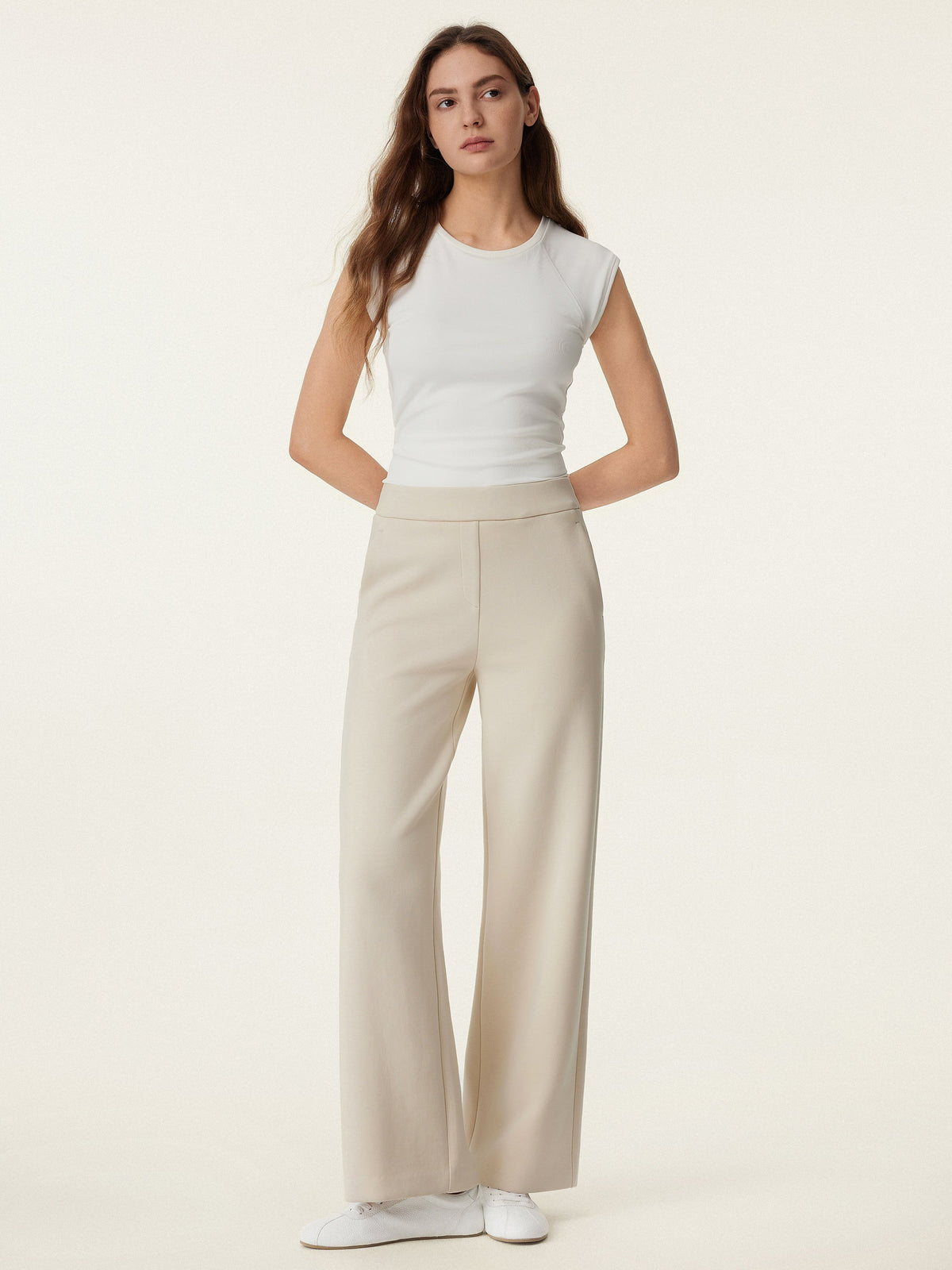 OGLmove Women's Textured Mid-Rise Pull-on Straight Pants with Pockets