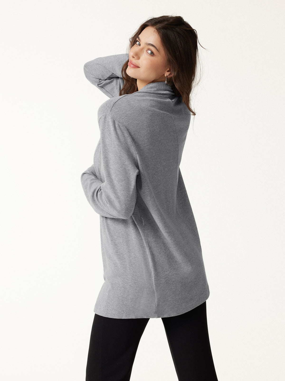 OGLmove Women's Eco-Mousse Lapel Long Sleeve Belted Cardigan