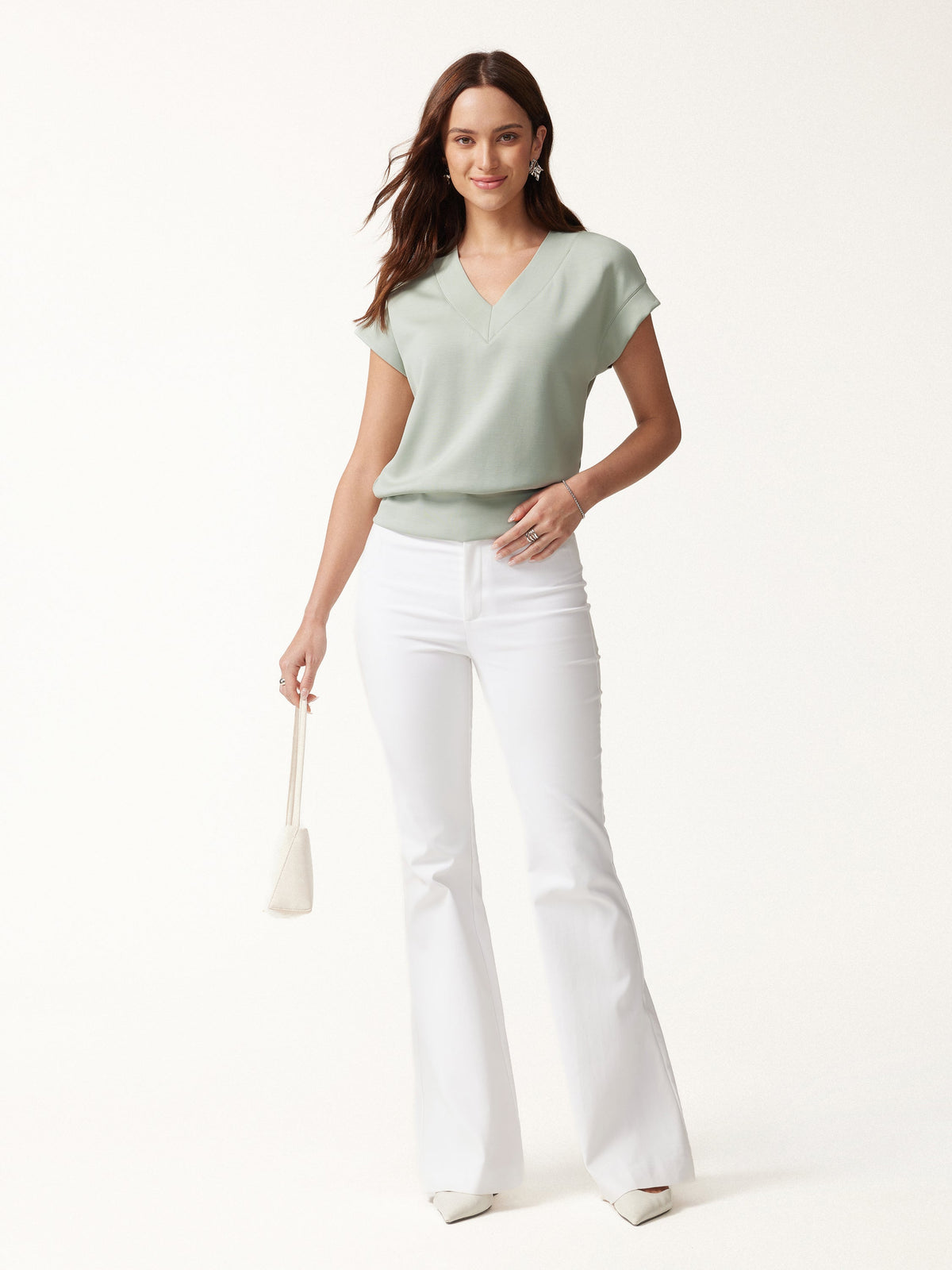 OGLmove Women's Lyocell Spacer Knit V-Neck Banded Hem Top