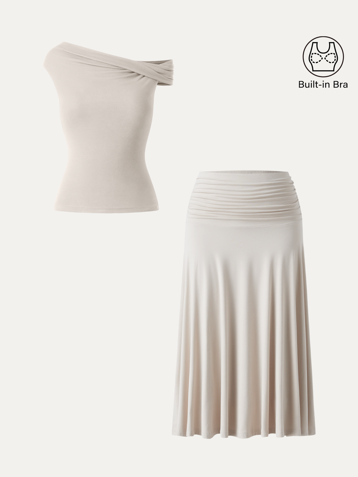 Women's 2-Piece Brami Top and Side Ruched Midi Skirt Set