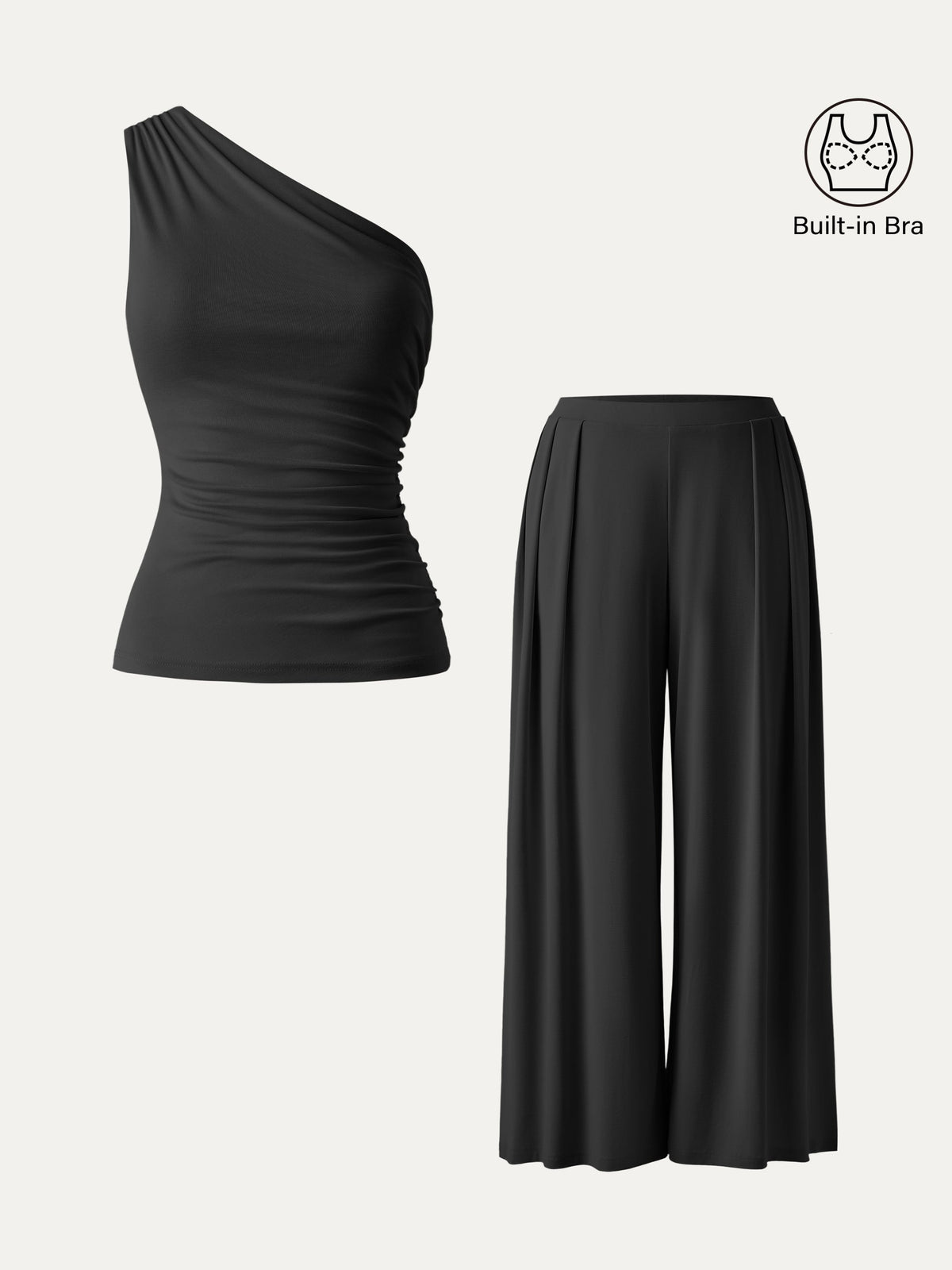 OGLmove Women's 2-Piece Wide Leg Pants and Ruched Bra Top Set