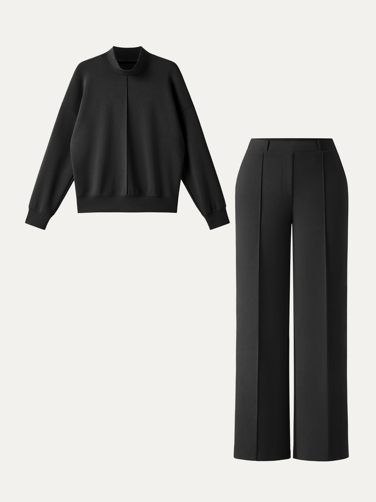 OGLmove Women's Mockneck Pullover Shirt & Mid Rise Straight Leg Pants Set