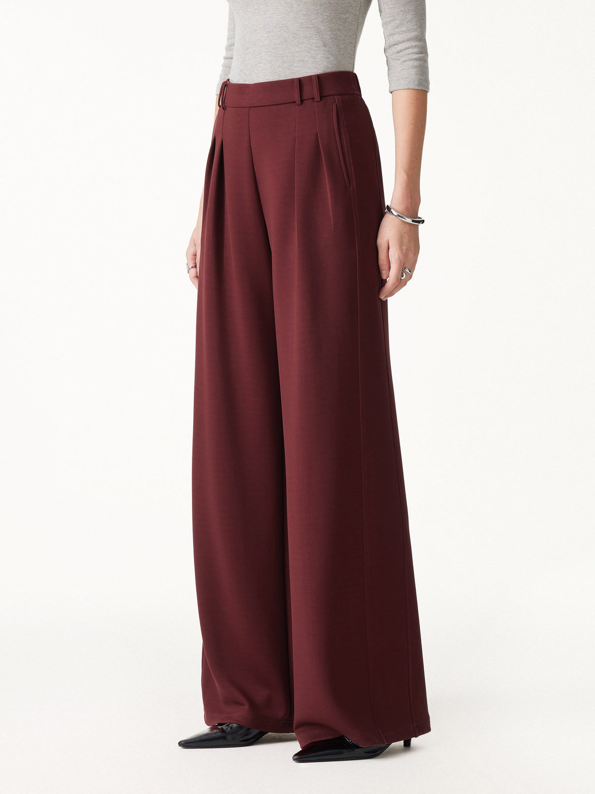 OGLmove Women's Lyocell Spacer Knit High-Rise Wide-Leg Tuck Pants