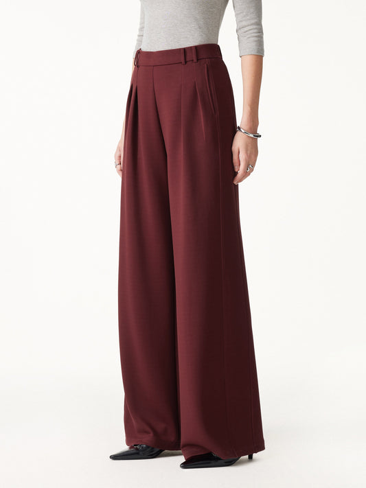 OGLmove Women's Lyocell Spacer Knit High-Rise Wide-Leg Tuck Pants with Pockets