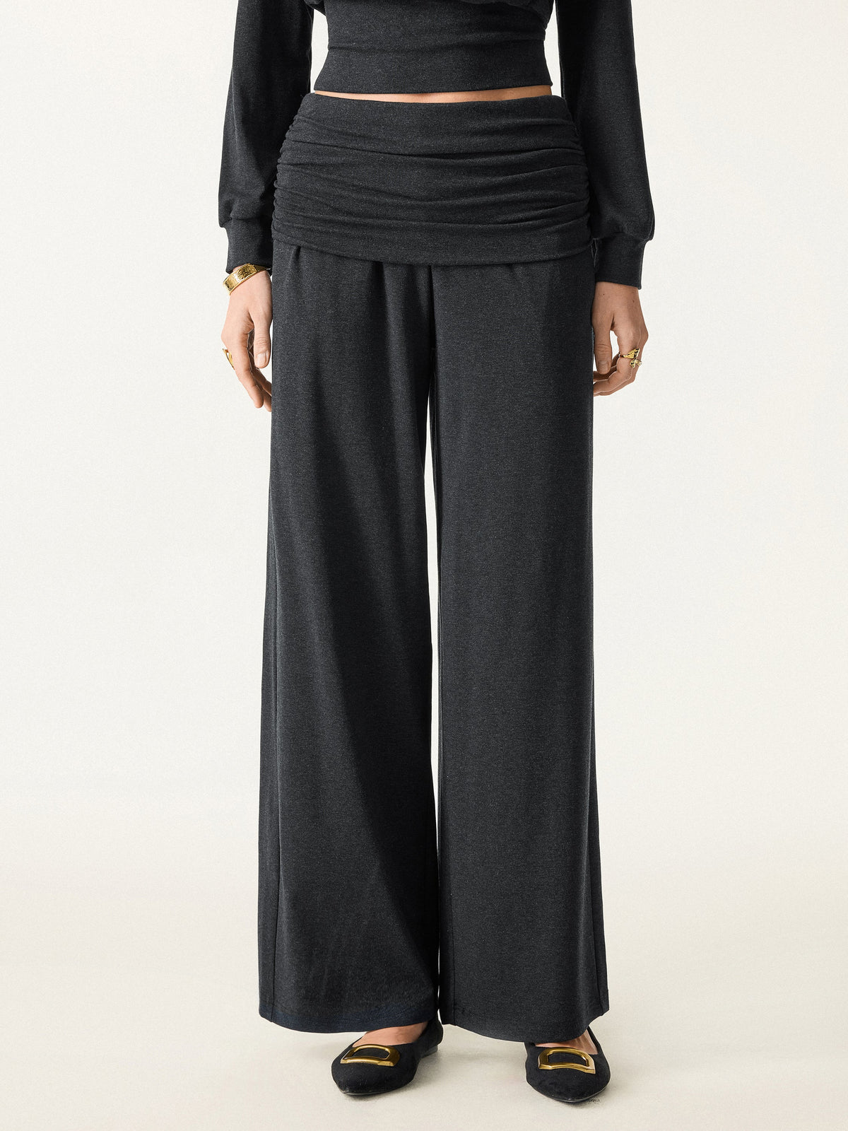 OGLmove Women's Wool Blend Drapey Wide-Leg Pull-On Pants with Pockets