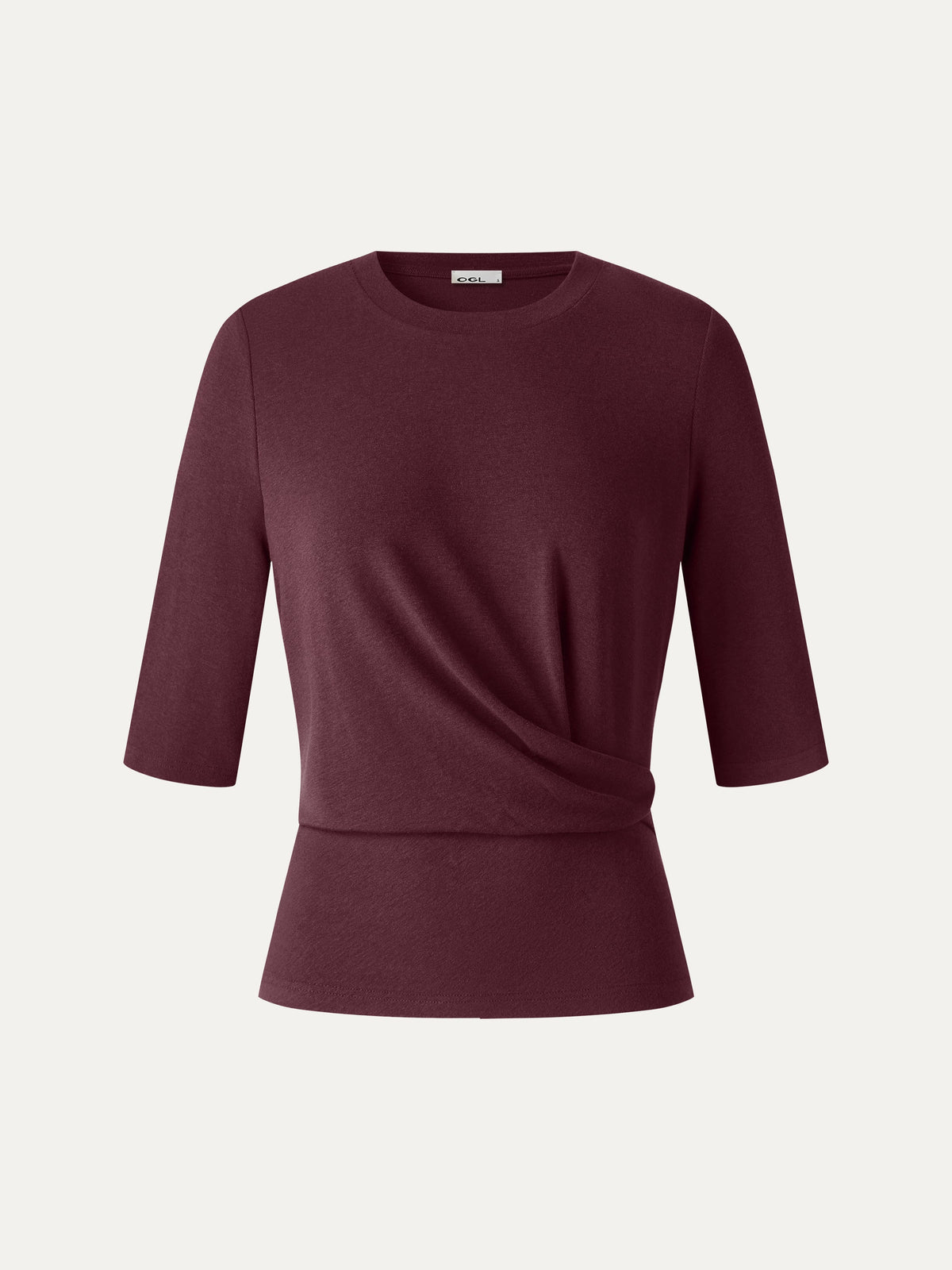 OGLmove Women's Eco-Mousse Round Neck Elbow Sleeve Side-Tuck Top