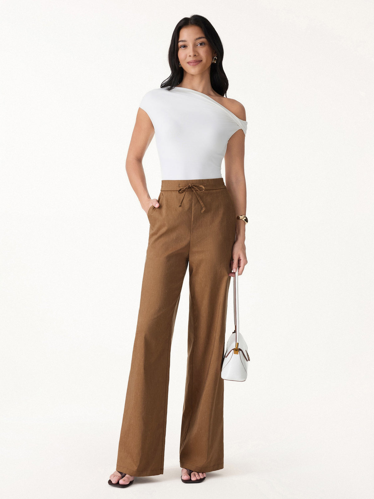 OGLmove Women's Drawstring Wide-Leg Pants with Pockets