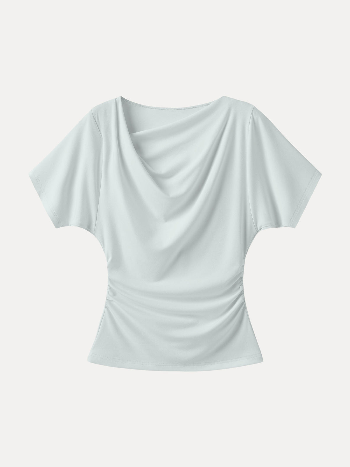 OGLmove Women's Light Cotton Rib Asymmetrical Cowl Neck Ruched Top