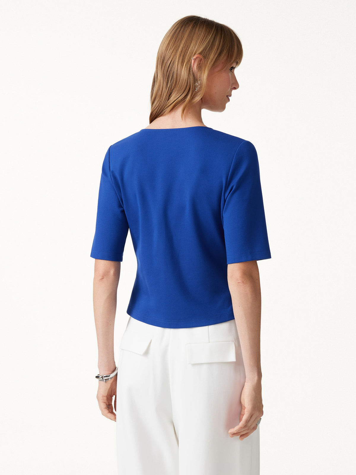 OGLmove Women's Ponte Surplice Elbow Sleeve Asymmetrical Hem Top