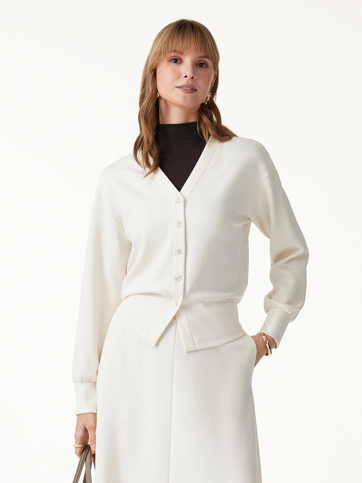 OGLmove Women's Cardigan and Umbrella Midi Skirt Set