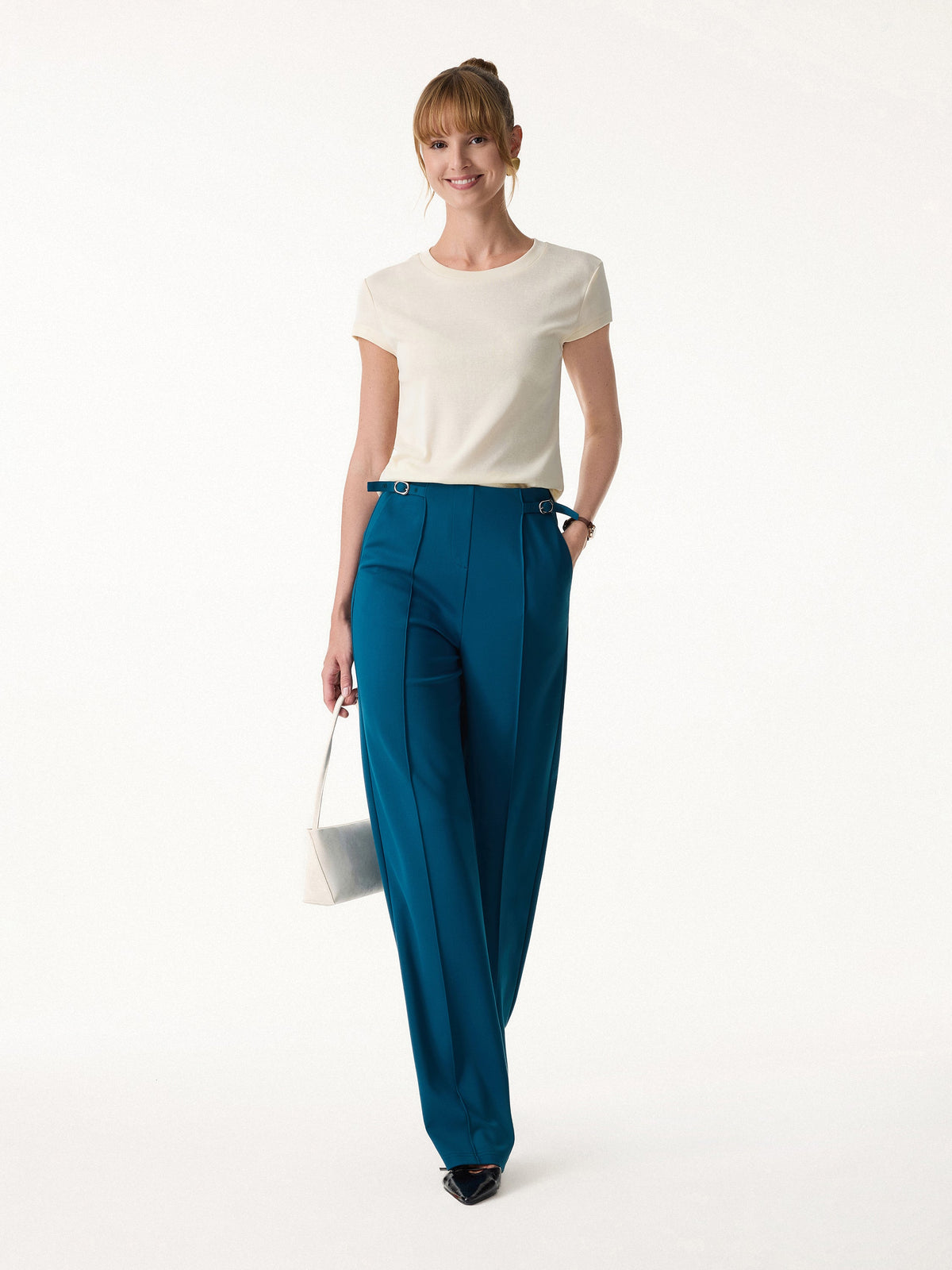 OGLmove Women's 4-Way Stretch Drapey High-Rise Wide-Leg Ankled Pants