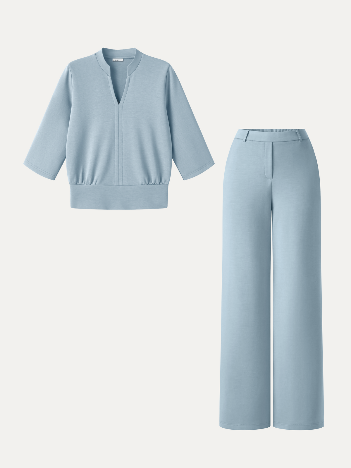 OGLmove Women's 2-Piece V-Neck Top and Wide Leg Pants Set