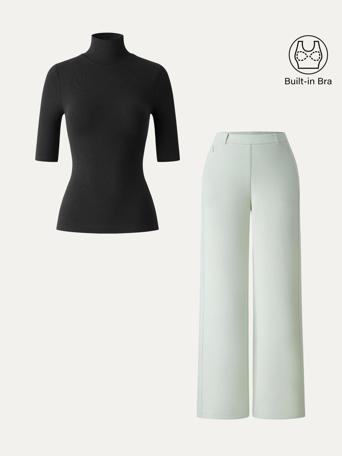 OGLmove Women's 2-Piece Turtleneck Bra Top and Wide Leg Pant Set