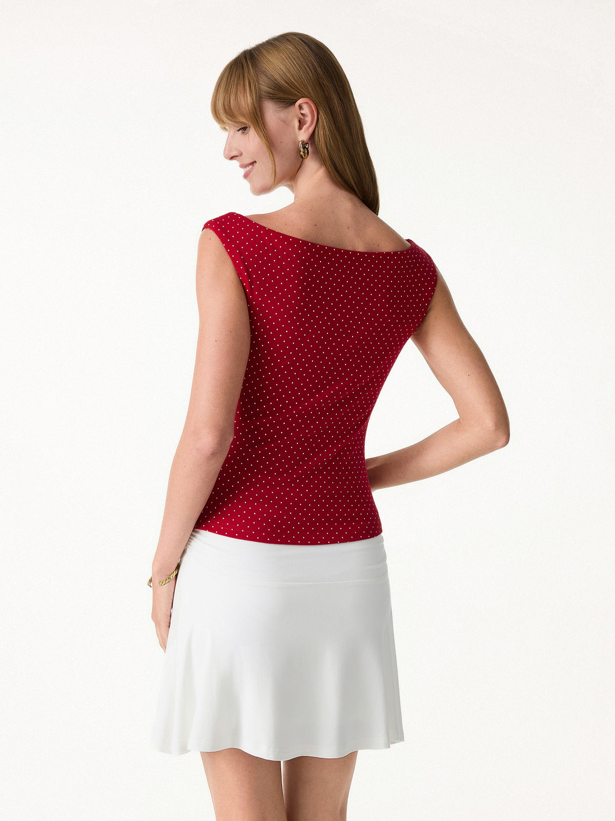 OGLmove Women's Polka Dot Boatneck Bra Top and A-Line Skirt Set