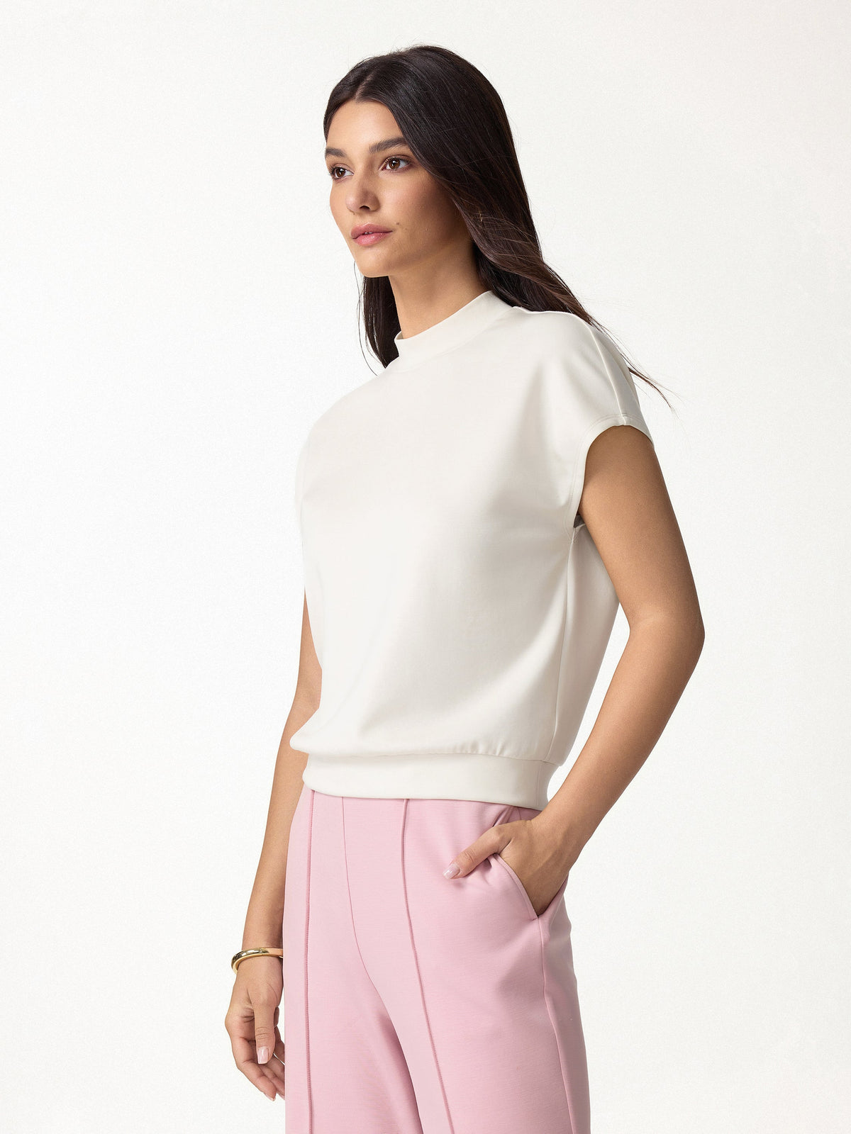 OGLmove Women's Modal Spacer Knit Mock Neck Top