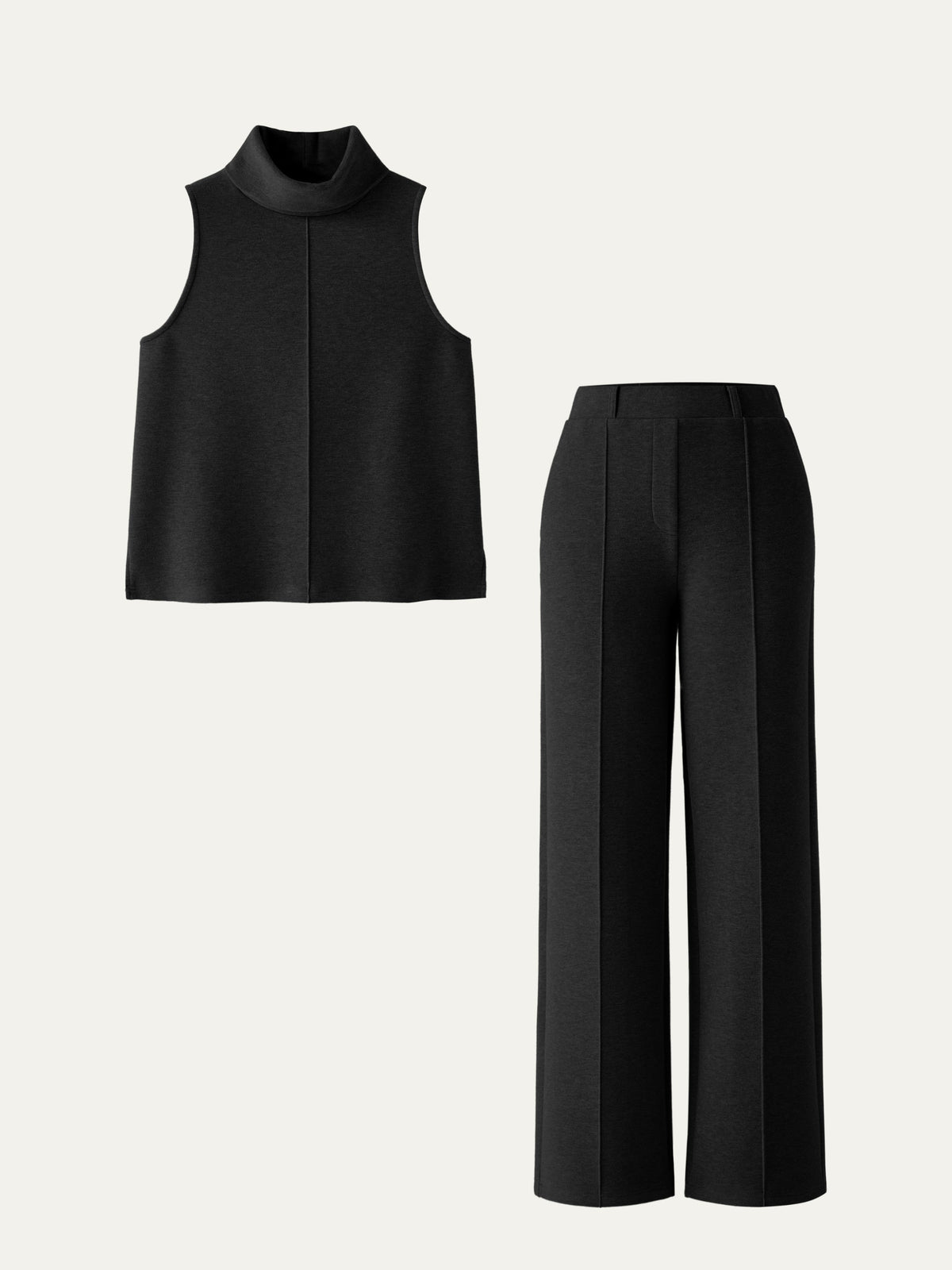 Women's Turtle Neck Split Hem Top & High Waisted Straight Leg Pant Set