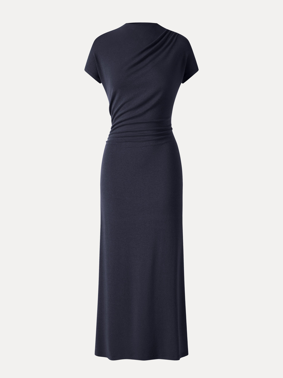 OGLmove Women's Eco-Mousse Mock Neck Cap Sleeve Ruched Midi Dress
