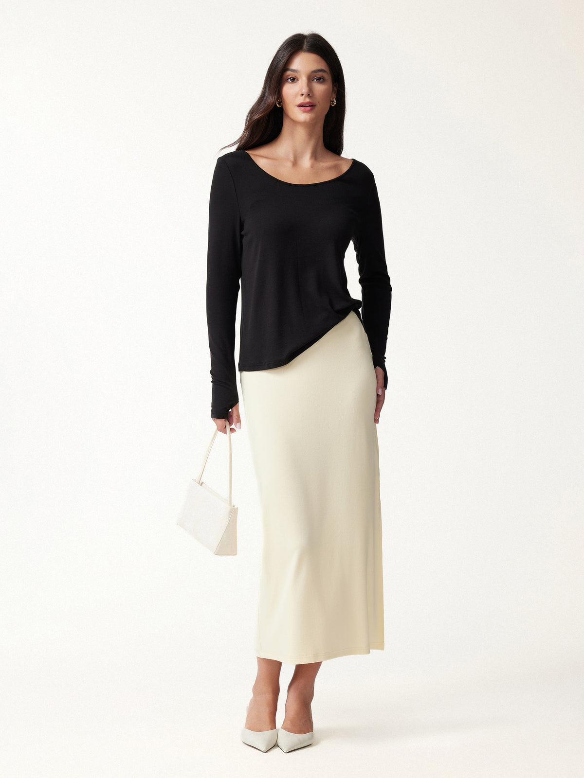 OGLmove Women's Lyocell-Wool Scoop Neck Thumbhole Long Sleeve Top
