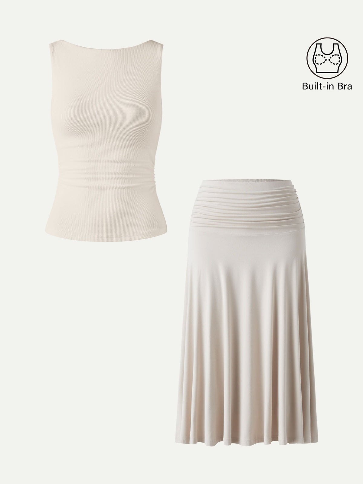 OGLmove Women's Open Back Bra Tank & Side Ruched Midi Skirt Set