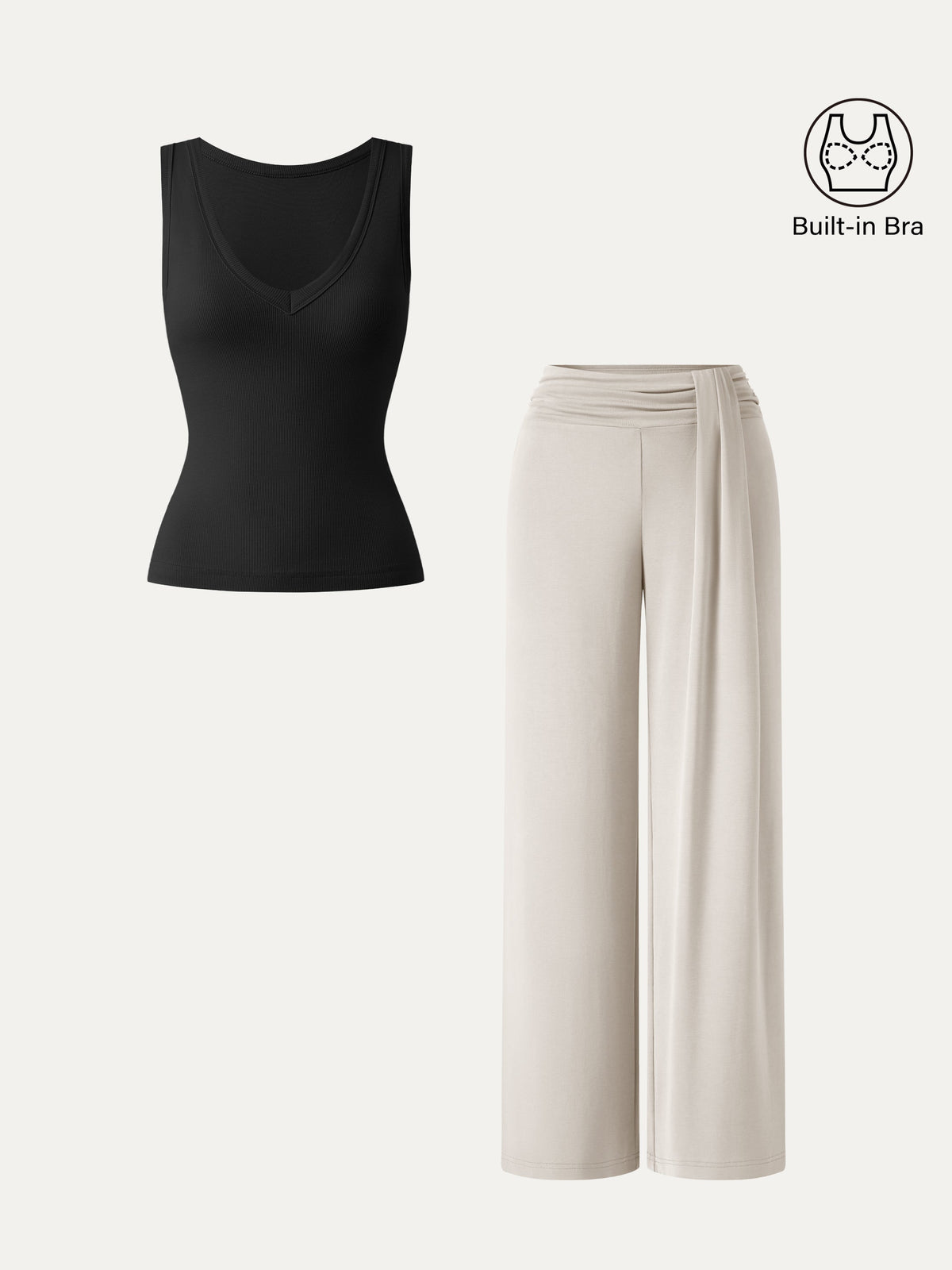 OGLmove Women's V-Neck Bra Tank & Wide-Leg Pants Set