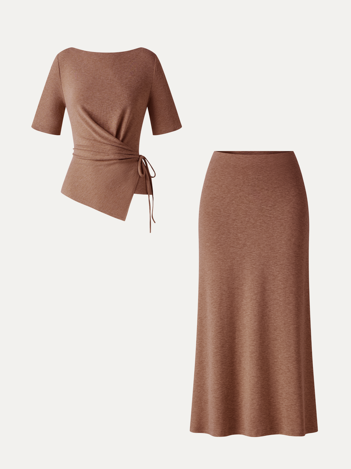 OGLmove Women's Tie-Side Top and Side-Slit Midi Skirt Set
