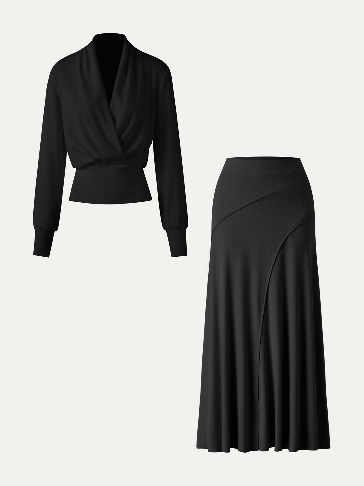 OGLmove Women's Surplice Long Sleeve Top and A-Line Skirt Set