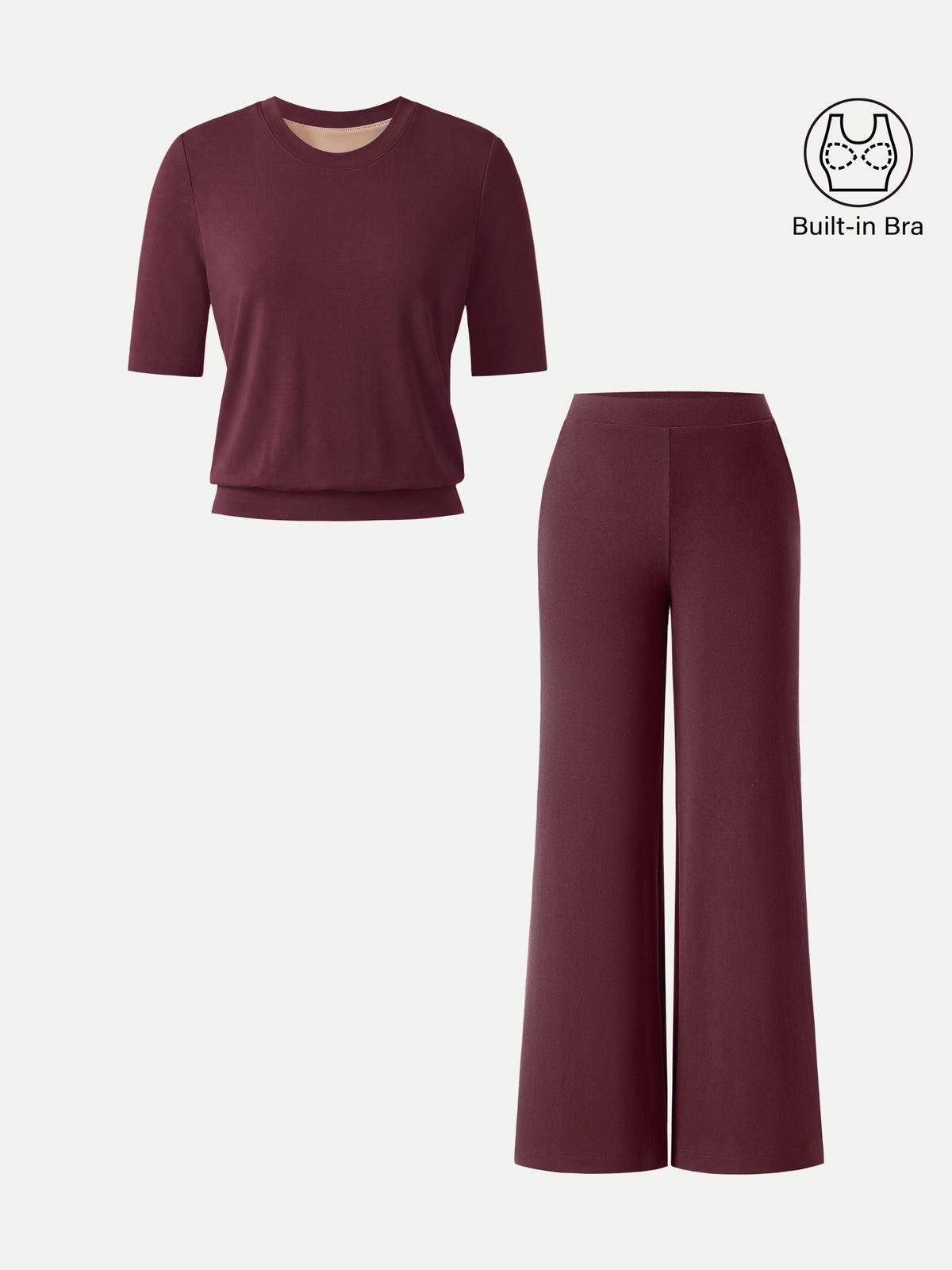 Women's Mid Rise Wide Leg Pants & Crewneck Bra Top Set