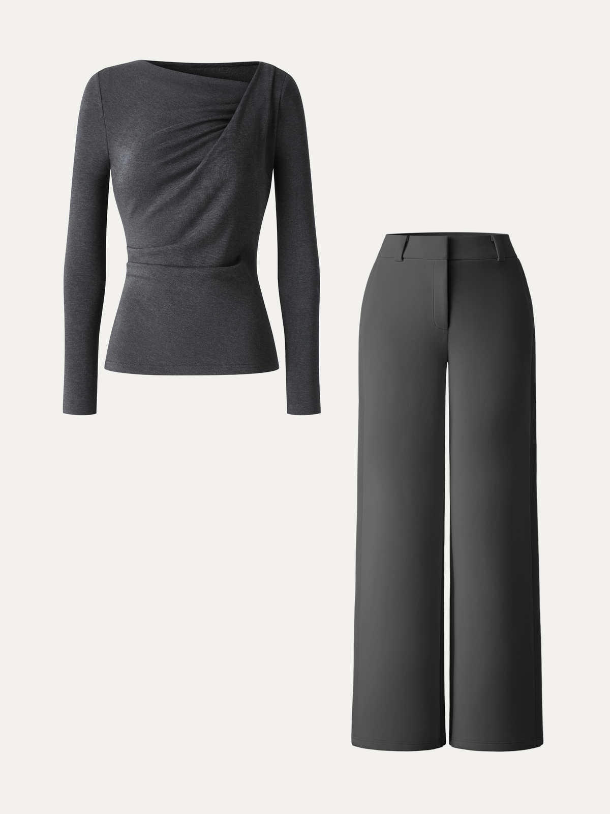 OGLmove Women's Asymmetrical Neck Top & Wide Leg Pants Set