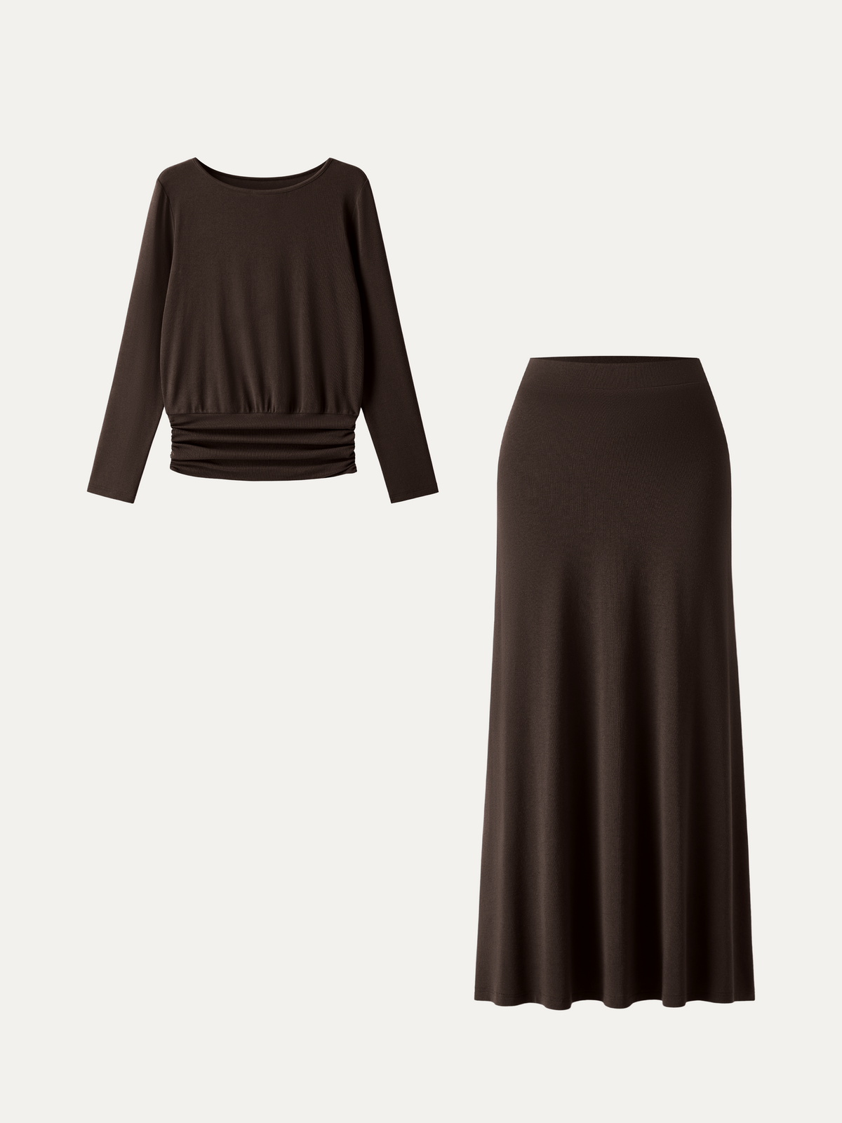 OGLmove Women's Boatneck Long Sleeve Top & Maxi Skirt Set