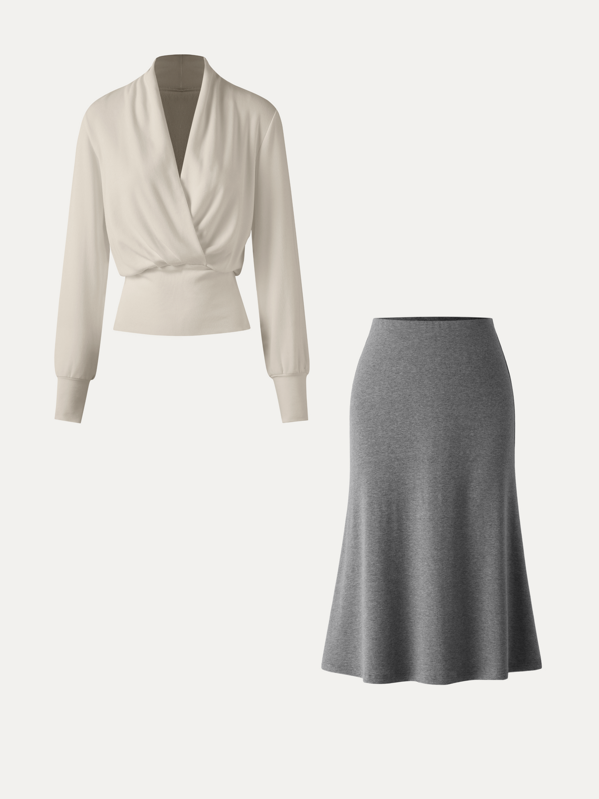 OGLmove Women's Surplice Banded Hem Top and Midi Skirt Set
