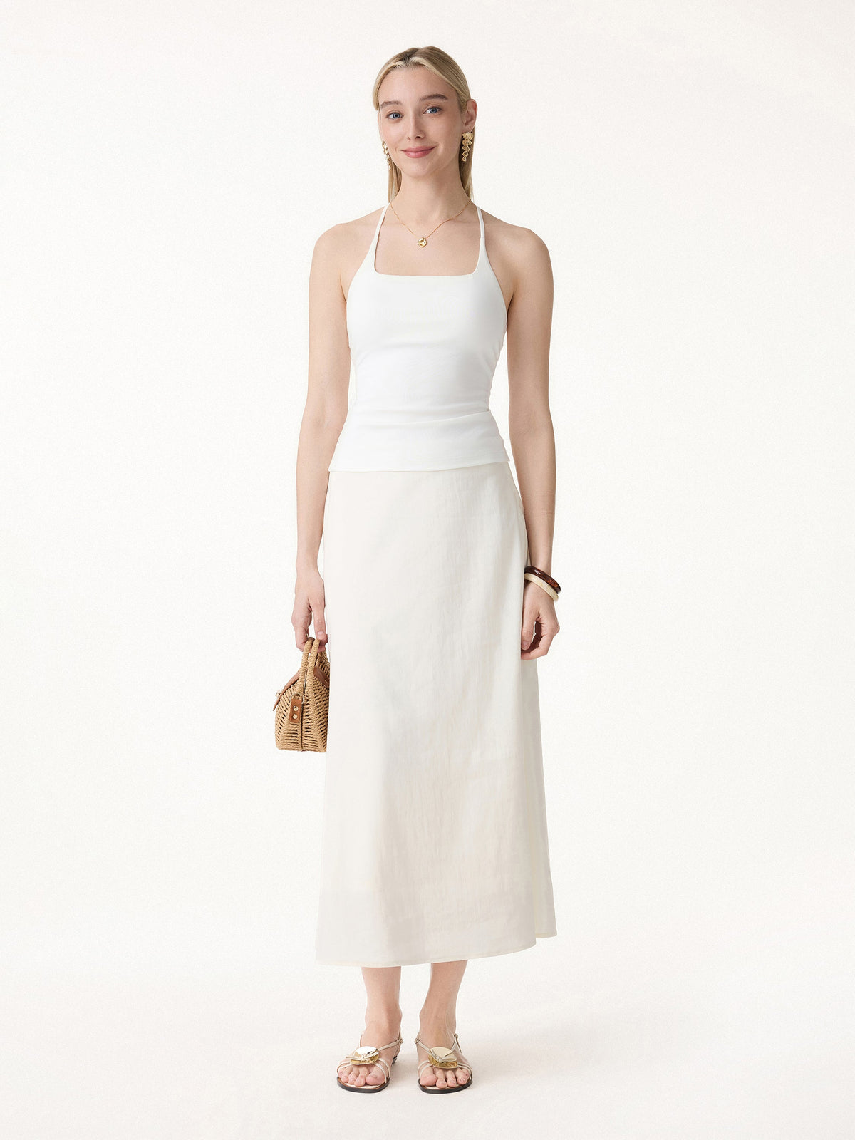 OGLmove Women's Reversible Boatneck Top and Maxi Flared Pull-On Skirt Set