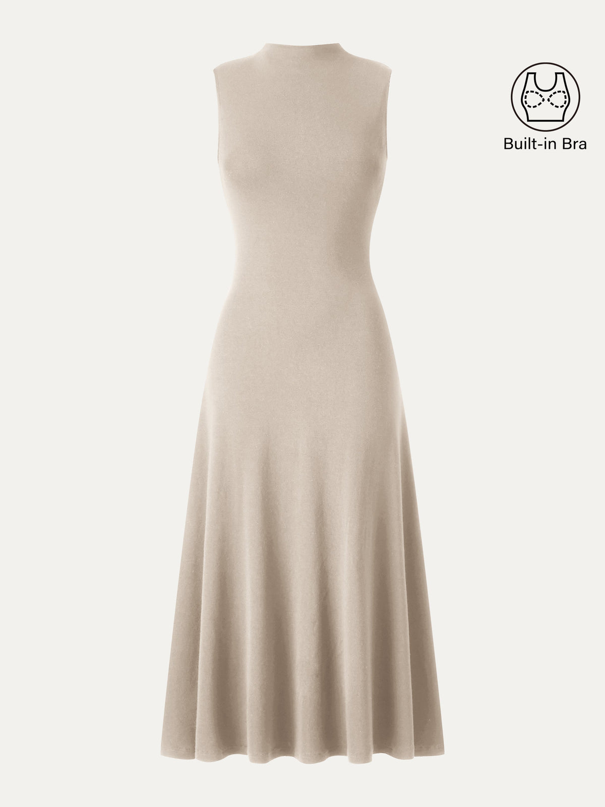 OGLmove Women's Eco-Mousse Mock Neck Sleeveless A-Line Midi Bra Dress