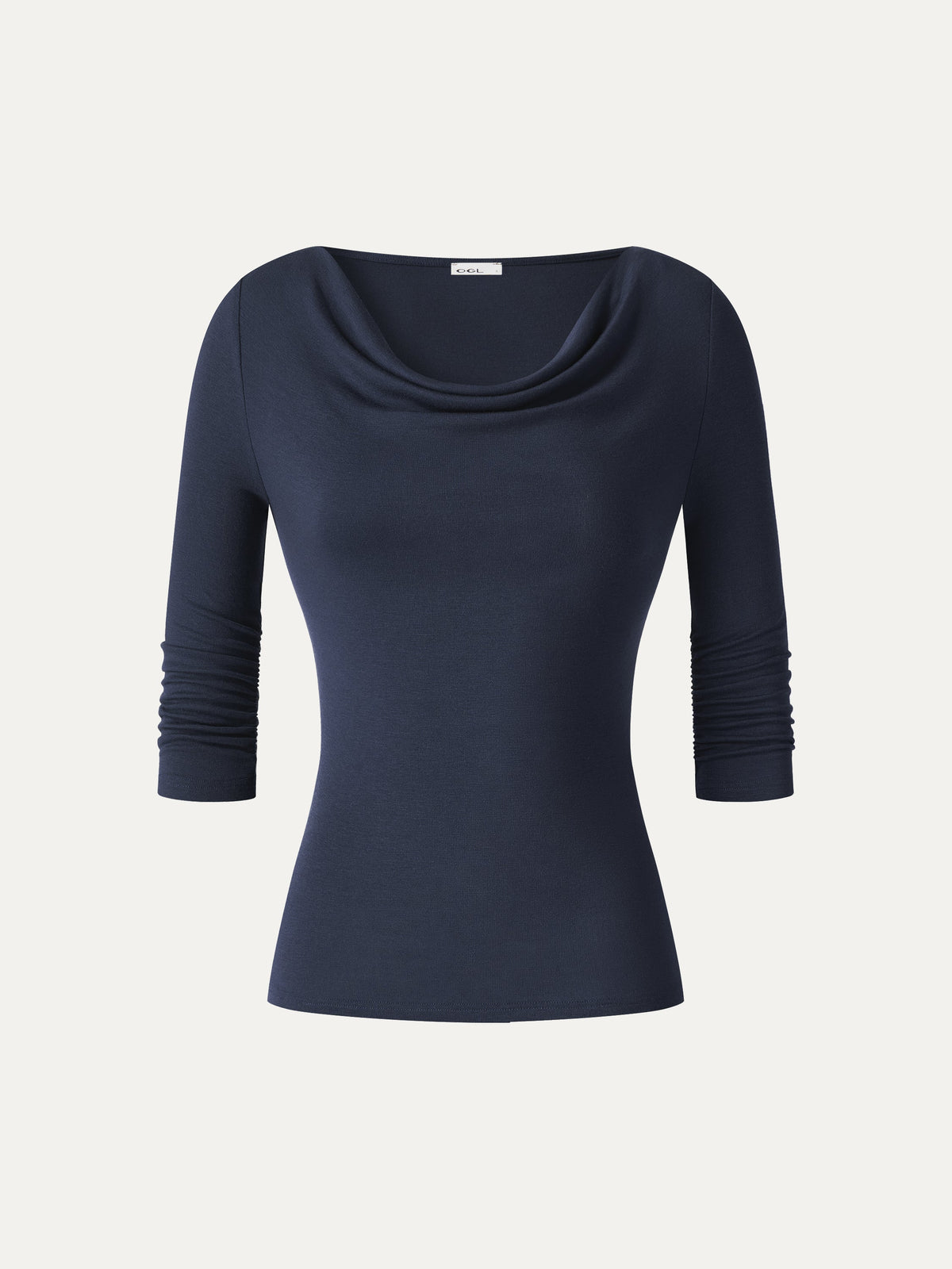 OGLmove Women's Lyocell-Wool Cowl Neck 3/4 Sleeve Top