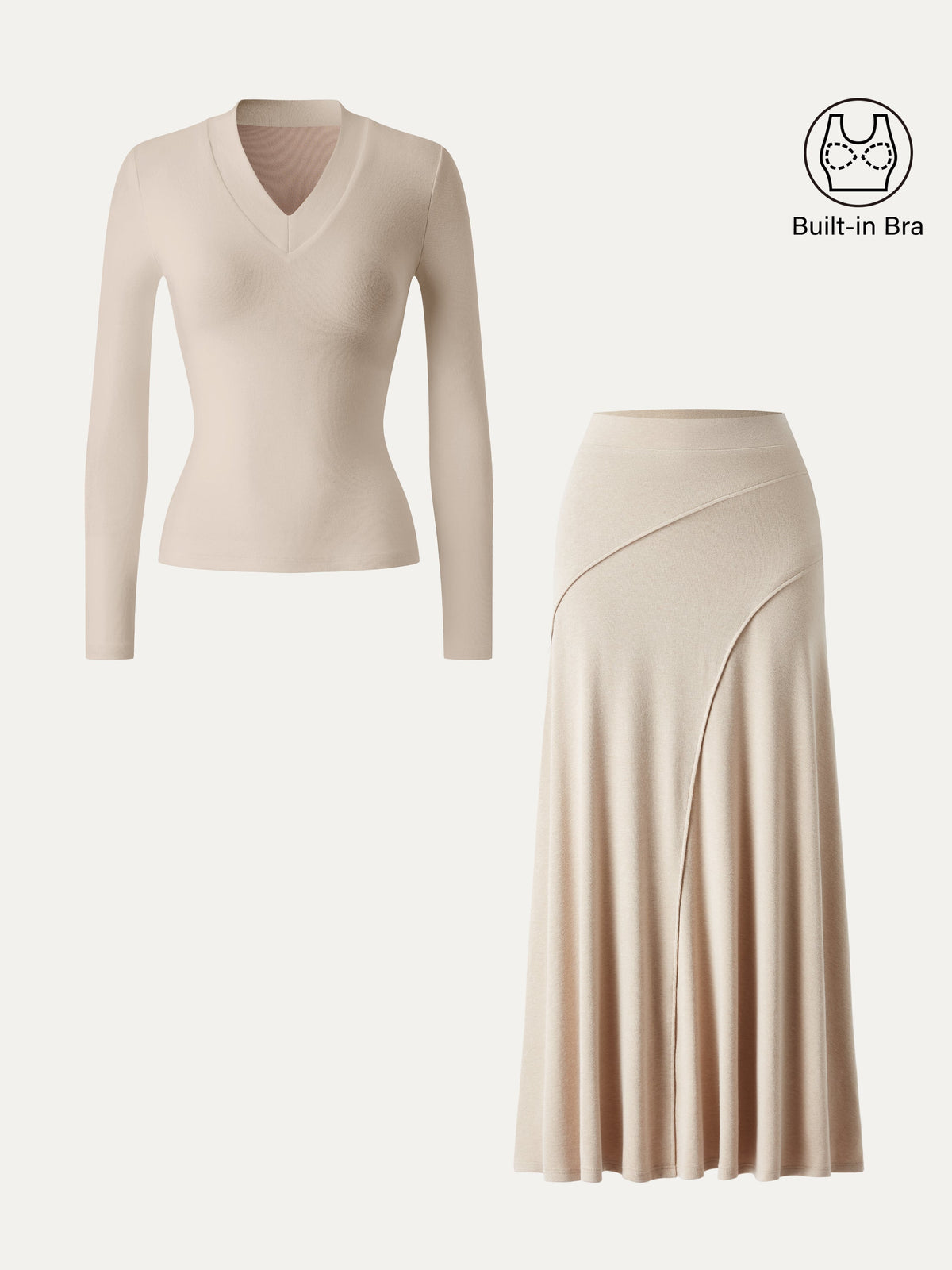 OGLmove Women's V-Neck Bra Top & Drapey A-Line Maxi Skirt Set