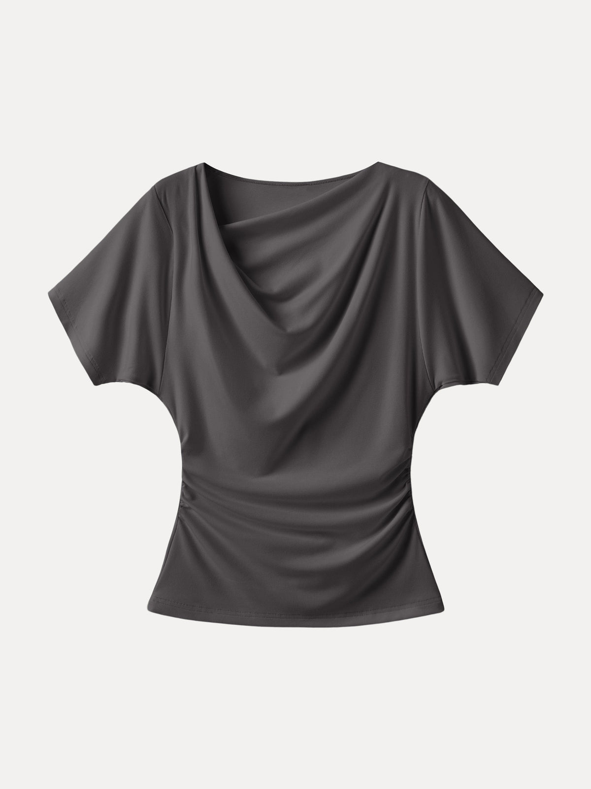 OGLmove Women's Light Cotton Rib Asymmetrical Cowl Neck Ruched Top