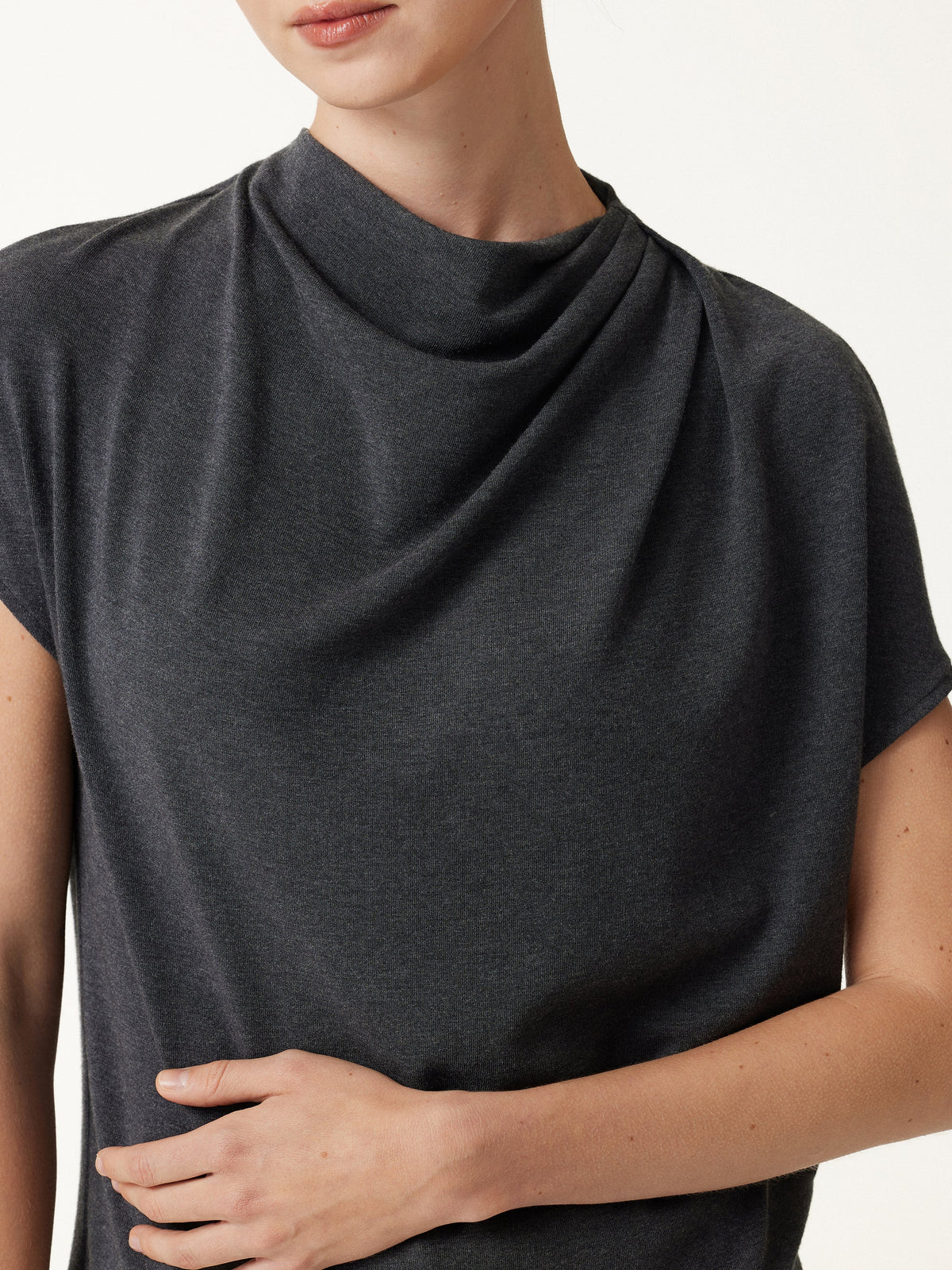 OGLmove Women's Eco-Mousse Draped Mock Neck Top Viscose/Cotton