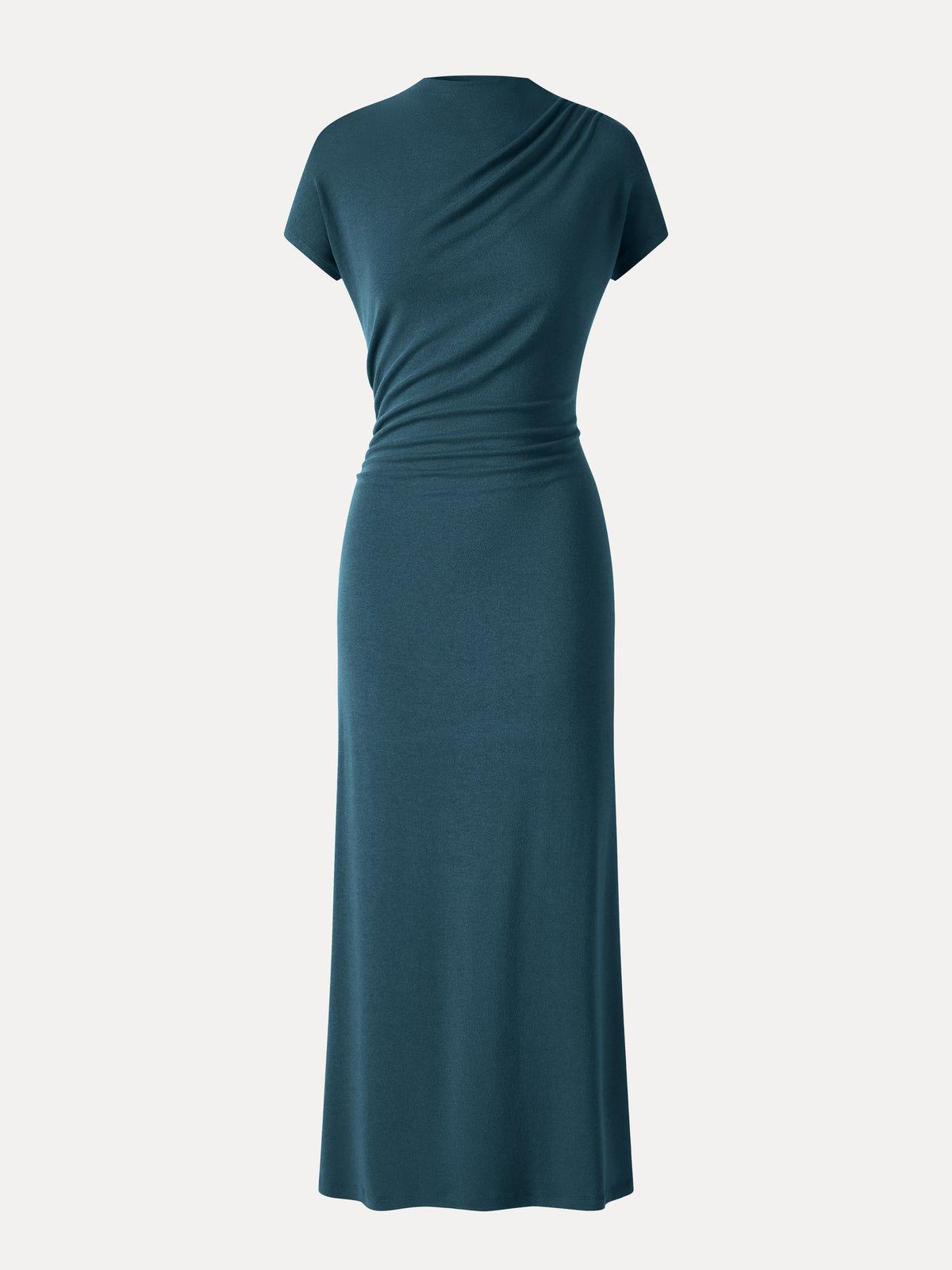OGLmove Women's Eco-Mousse® Mock Neck Cap Sleeve Ruched Midi Dress