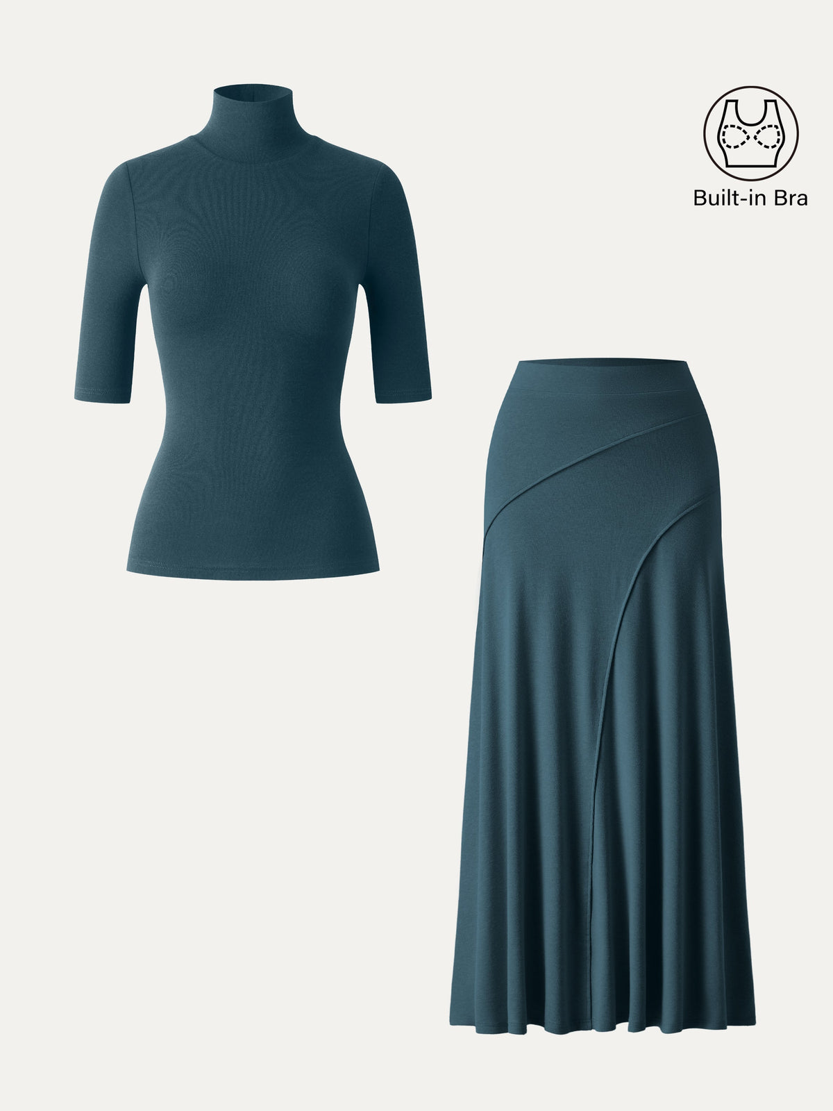 OGLmove Women's Turtleneck Bra Top and Maxi Skirt Set
