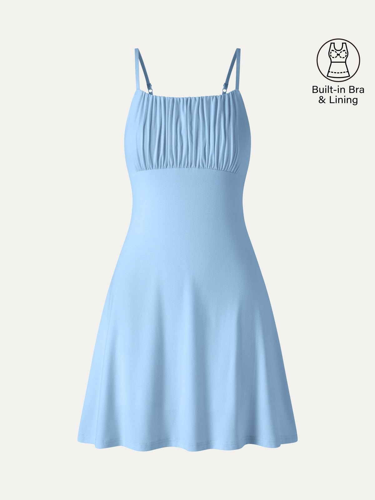 OGLmove Women's Square Neck Ruched Spaghetti Mini Bra Dress