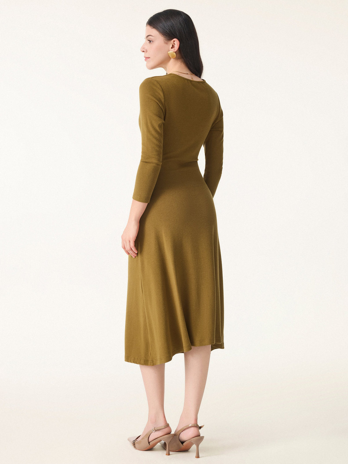 OGLmove Women's Eco-Mousse® Surplice 3/4 Sleeve Side-Tuck Midi Dress