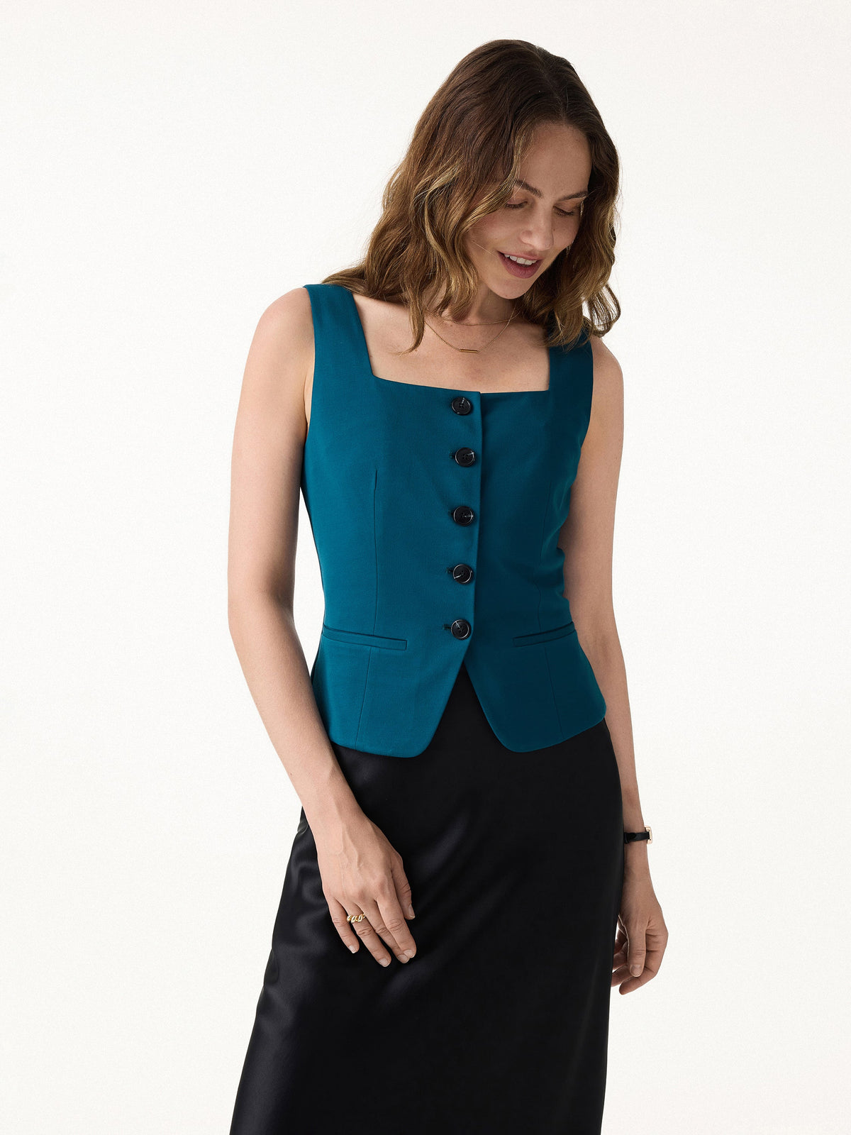 OGLmove Women's Stretch Ponte Square Neck Cropped Waistcoat
