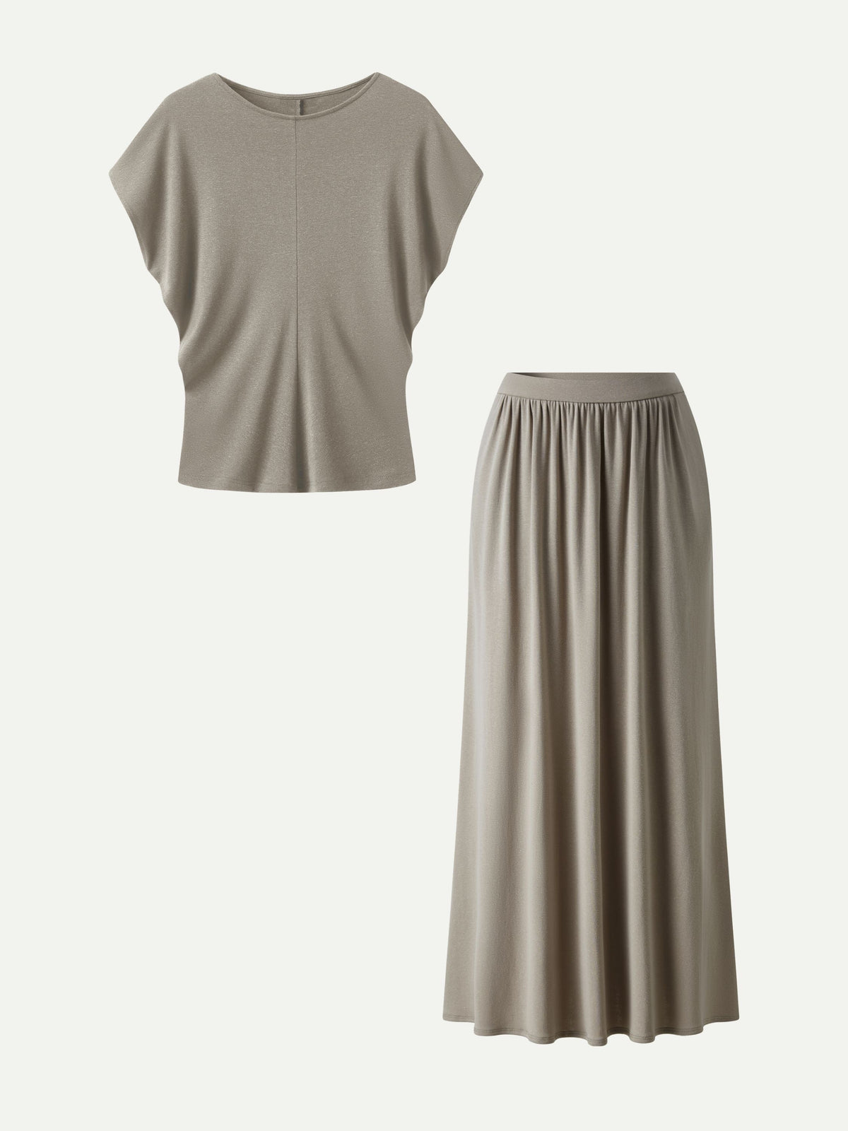 OGLmove Women's Round Neck Top and A-Line Maxi Skirt Set