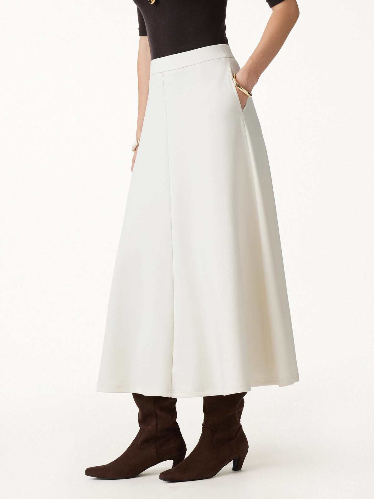 OGLmove Women's Modal Spacer Knit Umbrella Midi Skirt with Pockets