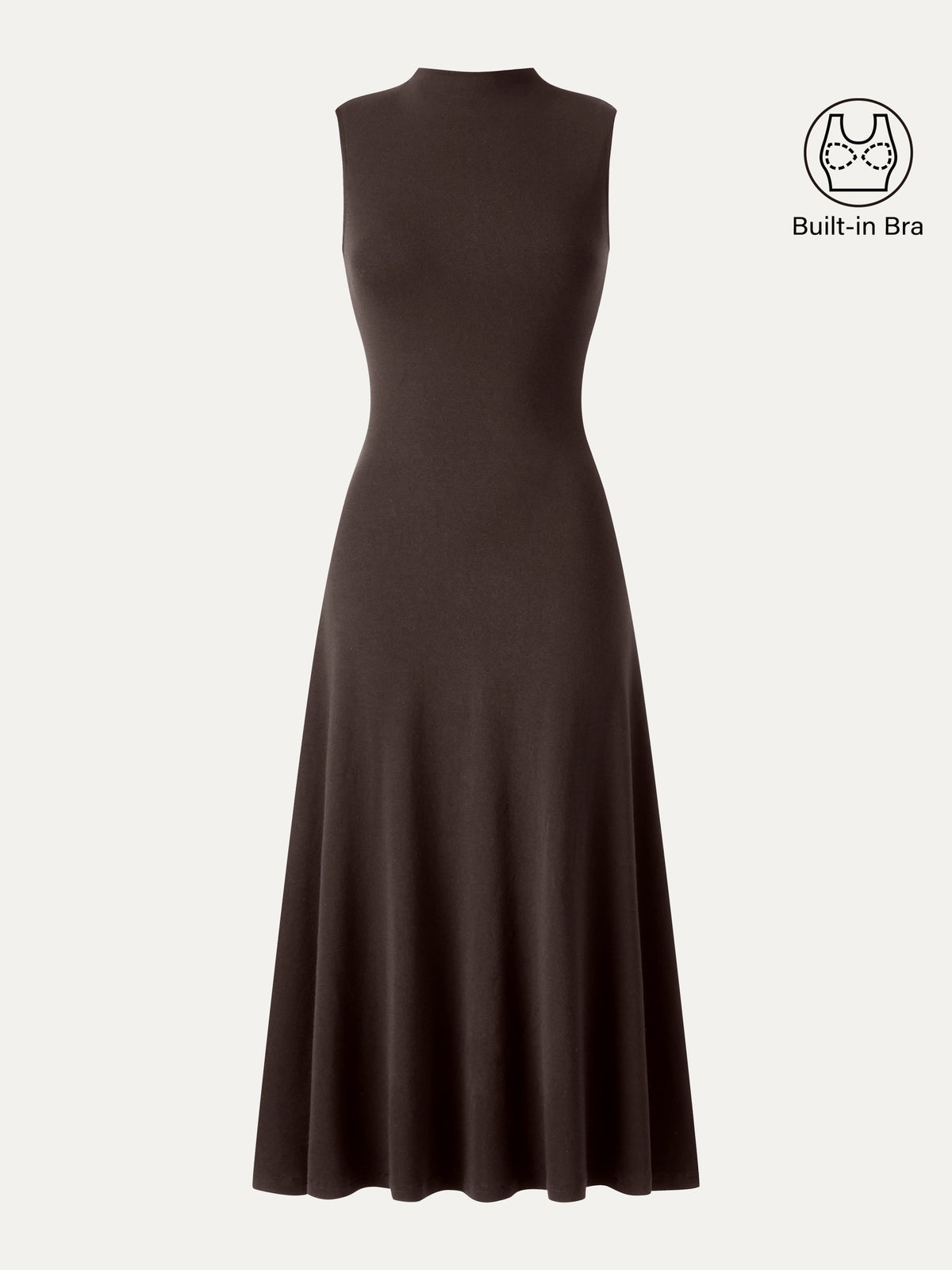 OGLmove Women's Eco-Mousse Mock Neck Sleeveless A-Line Midi Bra Dress