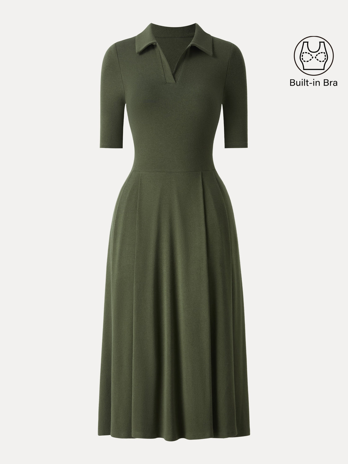 OGLmove Women's Polo Neck Elbow-Sleeve Midi Bra Dress