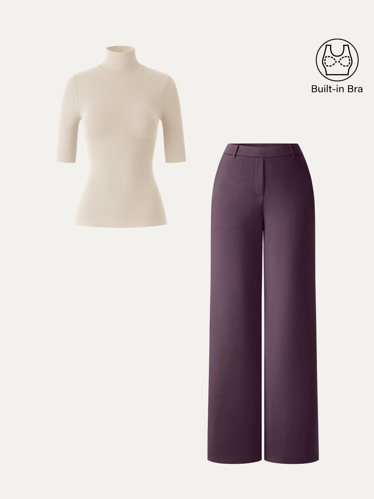 OGLmove Women's Elbow Length Sleeve Bra Top & High-Rise Wide Leg Pants Set