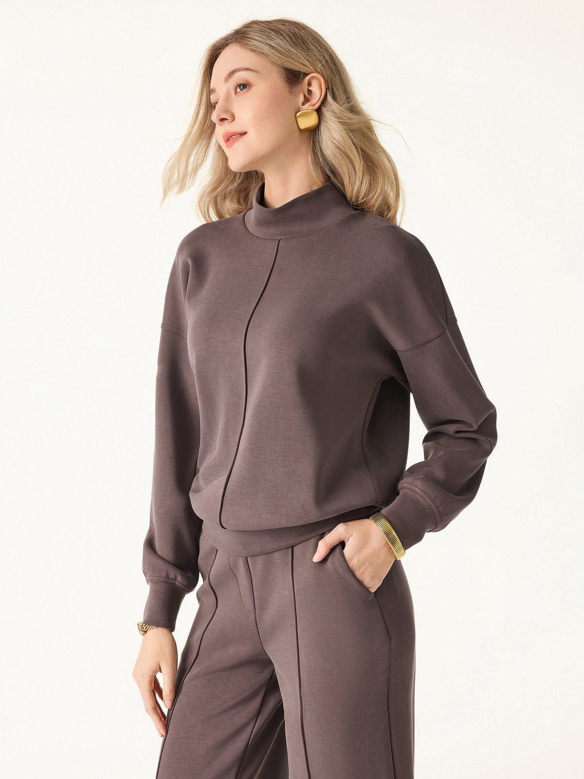 OGLmove Women's Mockneck Pullover & Mid Rise Straight Leg Pants Set