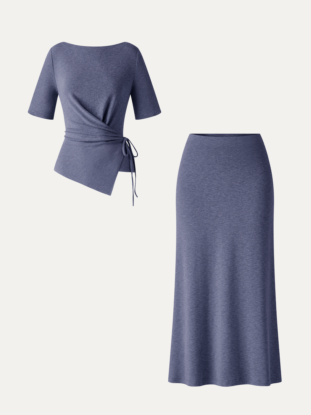OGLmove Women's Tie-Side Top and Side-Slit Midi Skirt Set