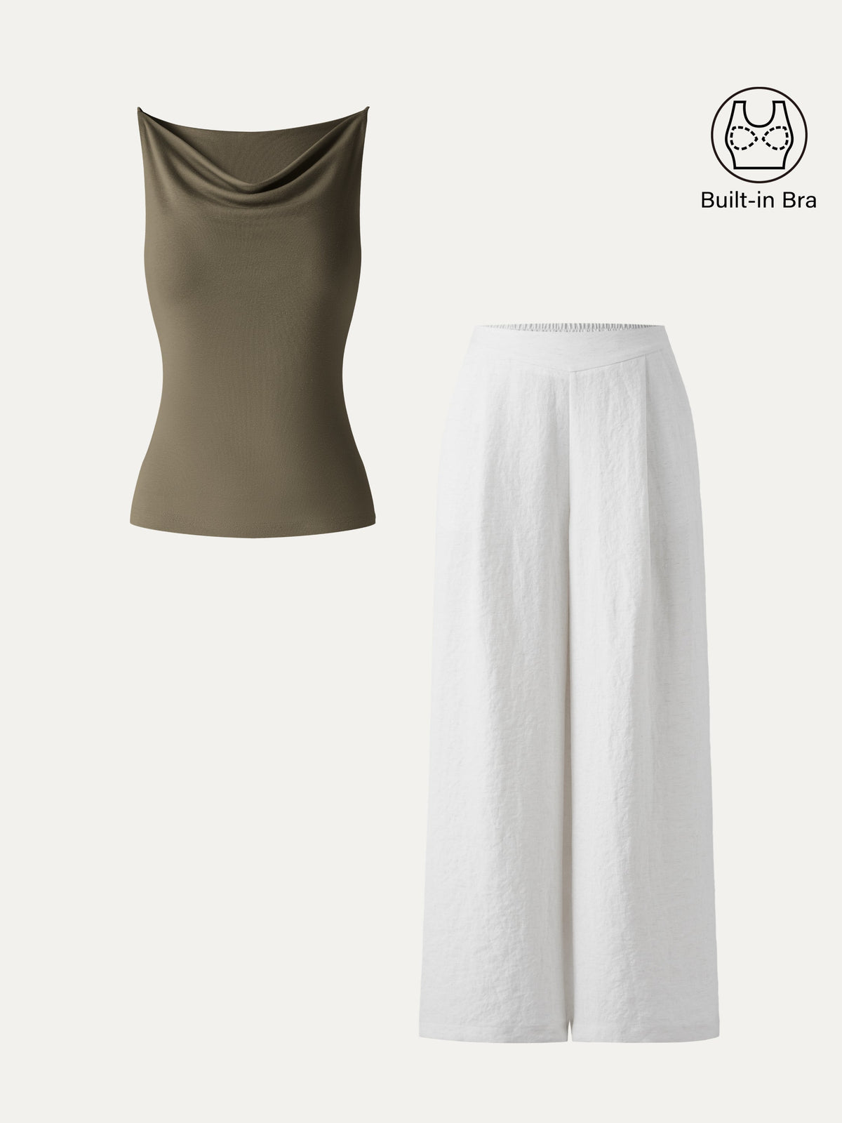 OGLmove Women's 2-Piece Cowl Neck Bra Tank & Mid-Rise Wide-Leg Pants Set