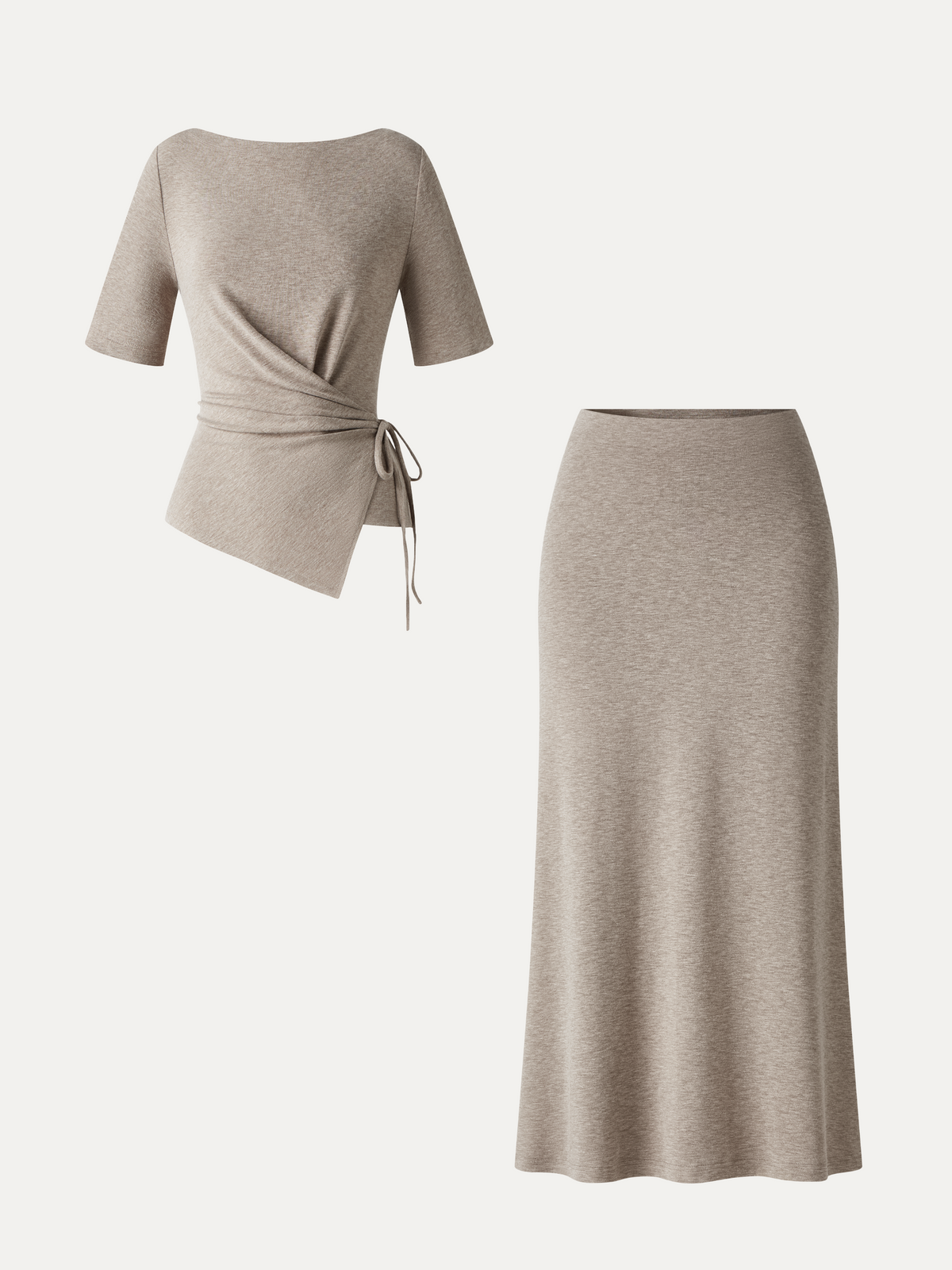OGLmove Women's Tie-Side Top and Side-Slit Midi Skirt Set